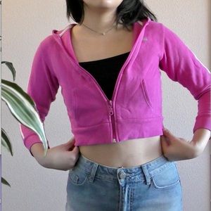 magenta “angel” zip up cropped hoodie
